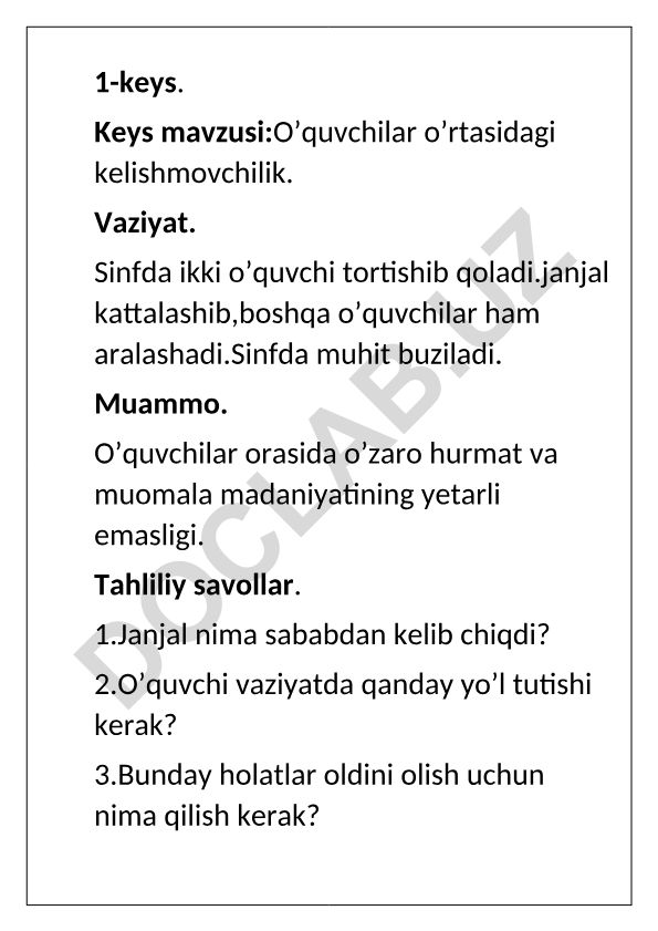 O'quvchilar o'rtasidagi kelishmovchilik va darsga qiziqmaslik