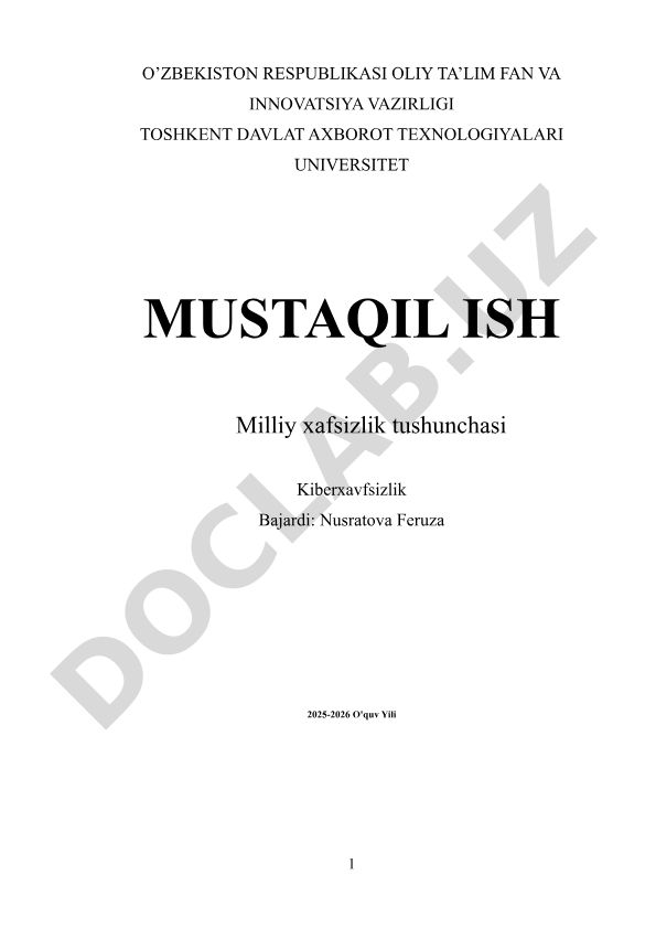 Milliy xavfsizlik tushunchasi va kiberxavfsizlik