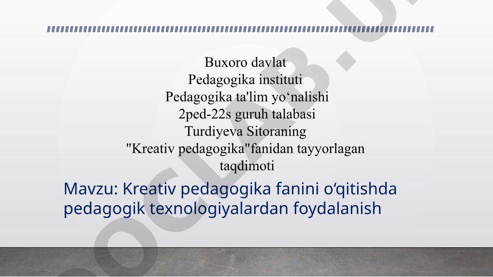 Kreativ pedagogika fanini o‘qitishda pedagogik texnologiyalardan foydalanish