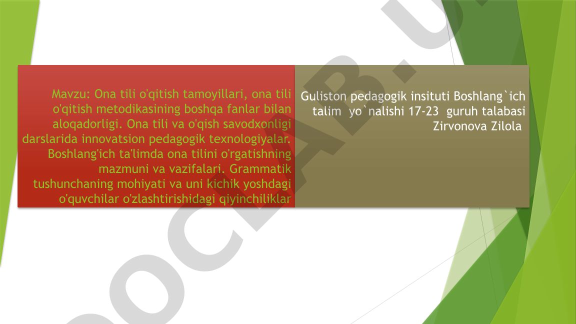 Ona tili o'qitish tamoyillari, metodikasi va innovatsion texnologiyalar