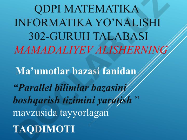 Parallel bilimlar bazasini boshqarish tizimini yaratish