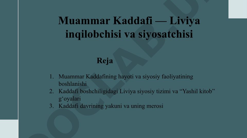 Muammar Kaddafining hayoti va siyosiy faoliyati