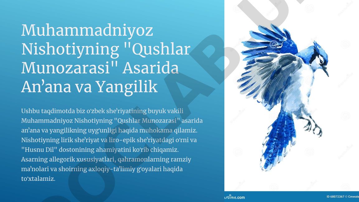 Muhammadniyoz Nishotiyning "Qushlar Munozarasi" asarida anʼana va yangilik
