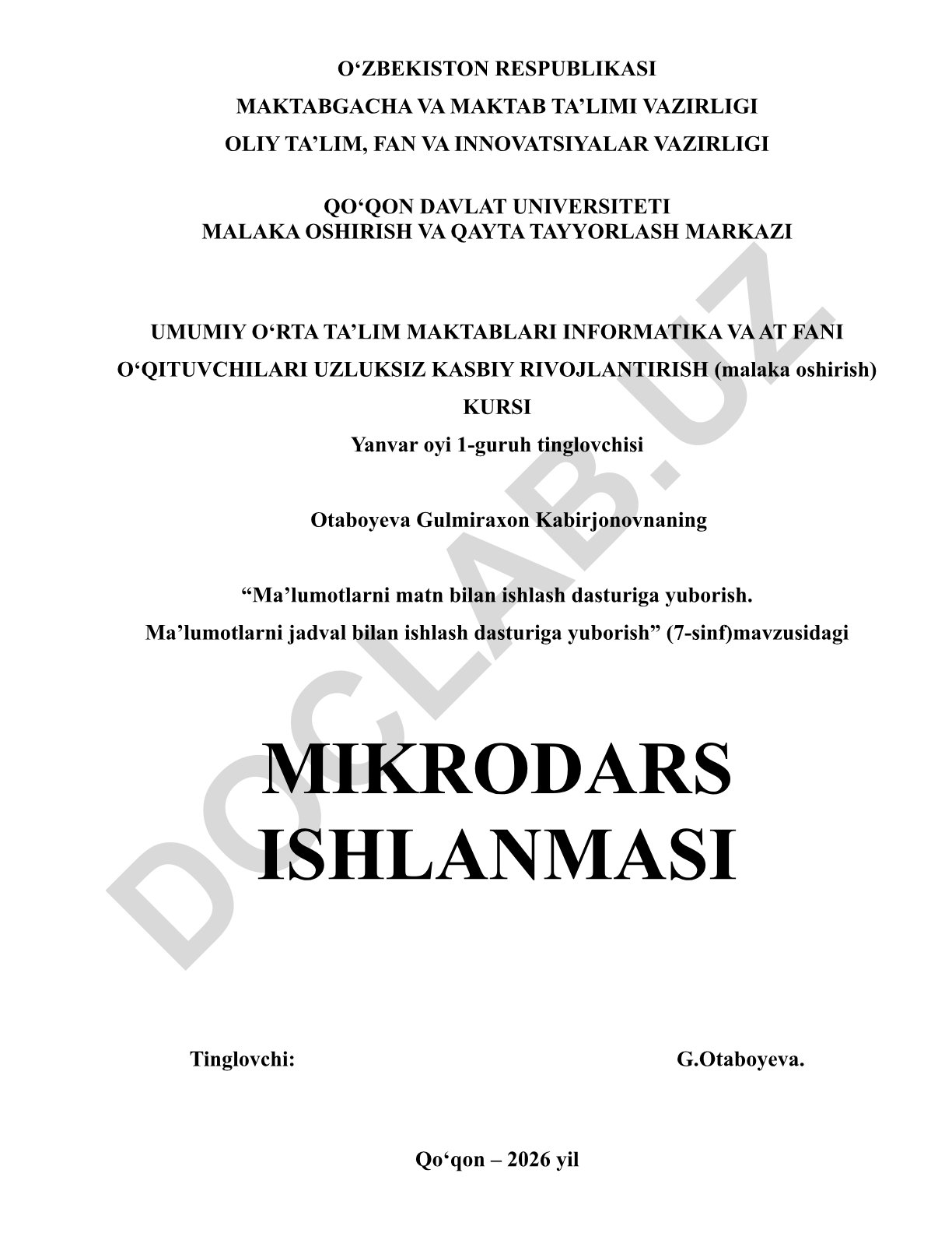 Ma’lumotlarni matn va jadval bilan ishlash dasturlariga yuborish