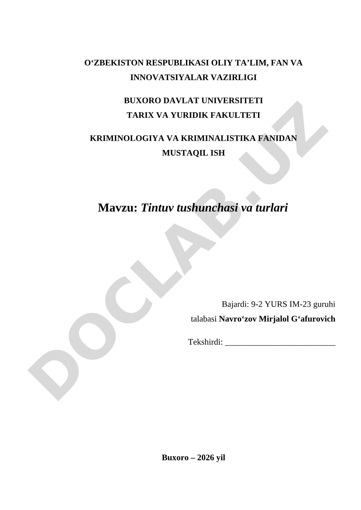 Tintuv tushunchasi va turlari