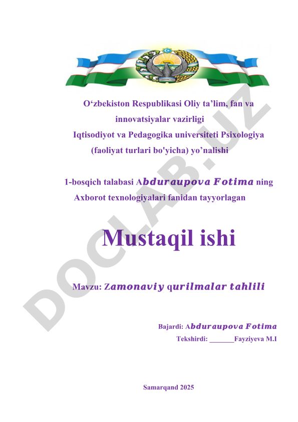 Zamonaviy qurilmalar tahliili