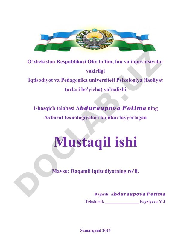 Raqamli iqtisodiyotning ro’li