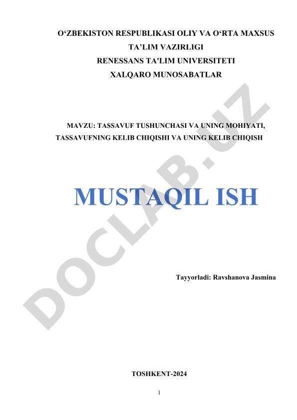 Tasavvuf tushunchasi va uning mohiyati, tasavvufning kelib chiqishi