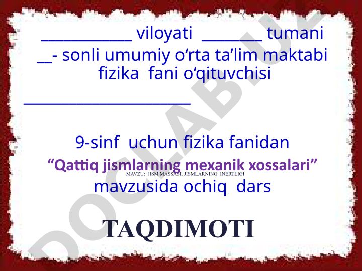 Jism massasi. Jismlarning inertligi
