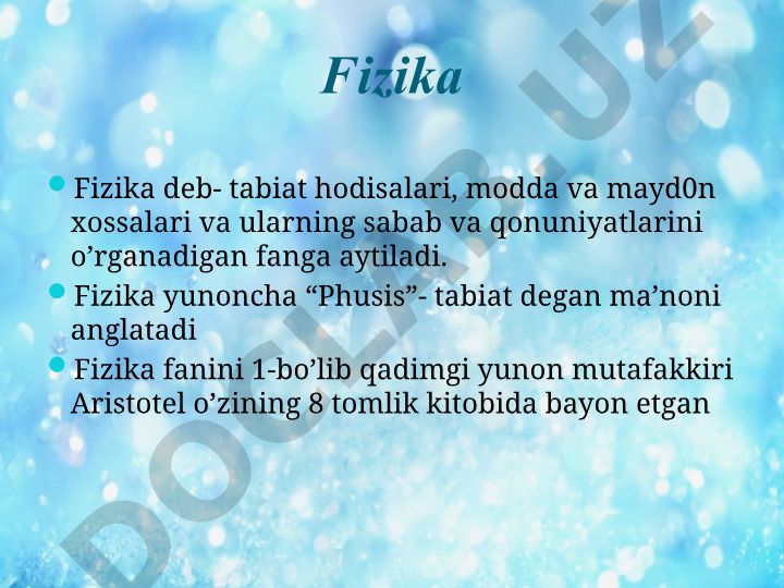 Fizika fanining asoslari va mexanika bo'limi