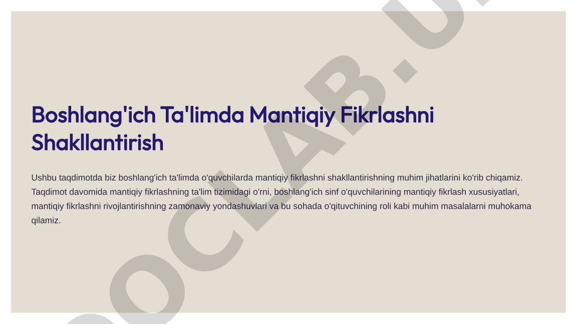 Boshlang'ich Ta'limda Mantiqiy Fikrlashni Shakllantirish