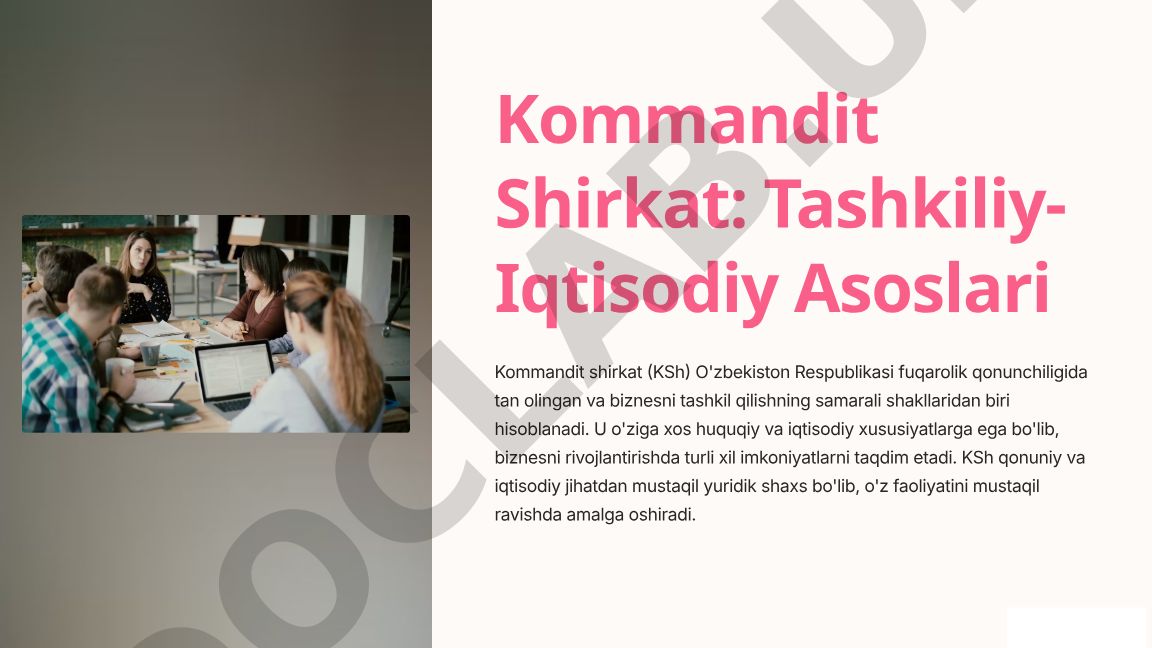 Kommandit shirkatning tashkiliy-iqtisodiy asoslari
