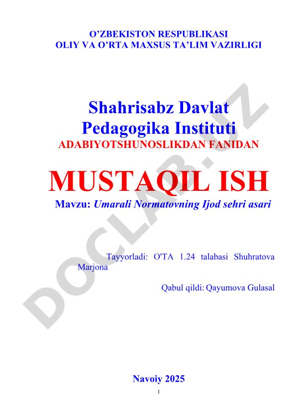 Umarali Normatovning Ijod sehri asari