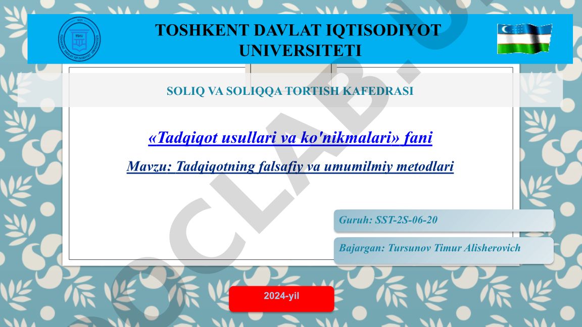 Tadqiqotning falsafiy va umumilmiy metodlari