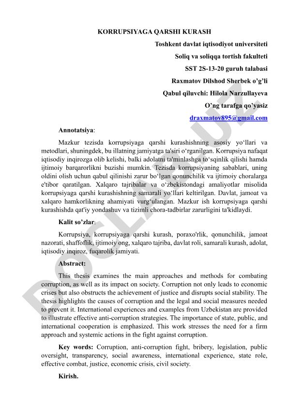 Korrupsiyaga qarshi kurashning asosiy yo‘llari va metodlari