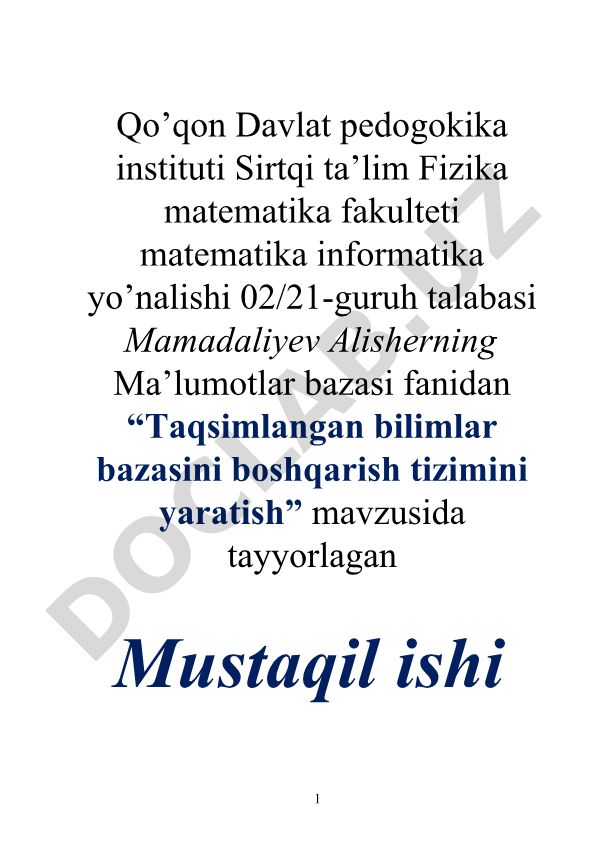 Taqsimlangan bilimlar bazasini boshqarish tizimini yaratish