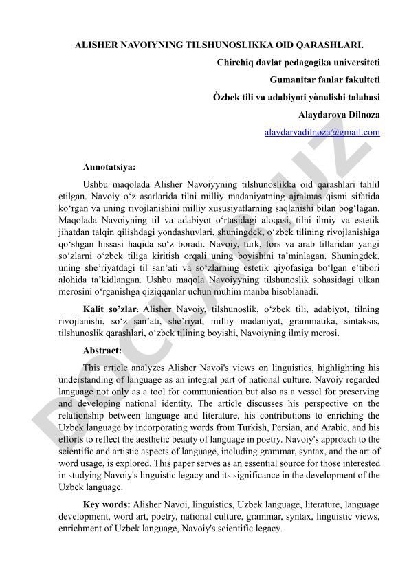 Alisher Navoiyning tilshunoslikka oid qarashlari