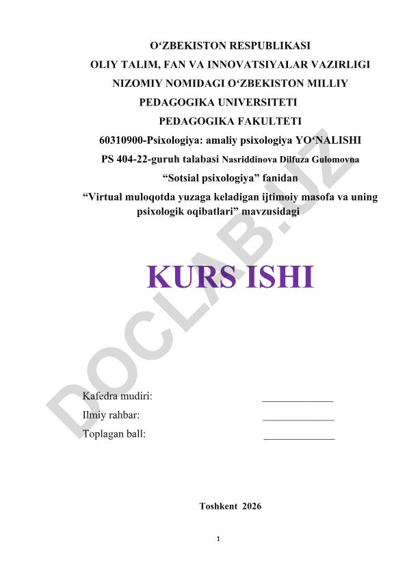 Virtual muloqotda yuzaga keladigan ijtimoiy masofa va uning psixologik oqibatlari
