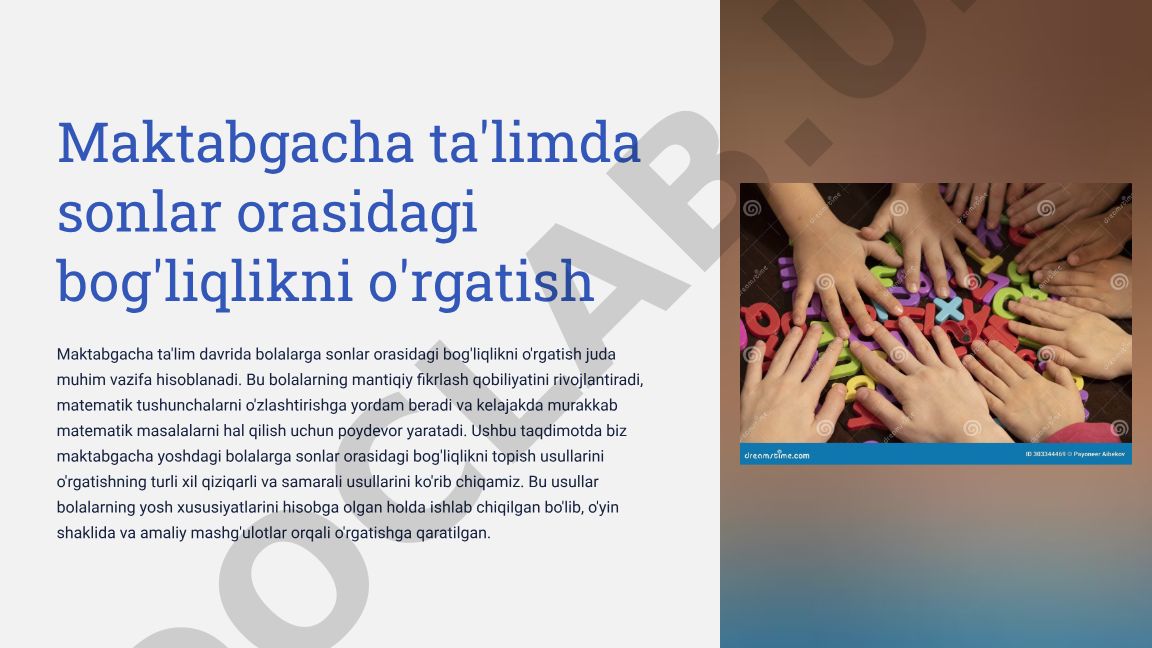 Maktabgacha ta'limda sonlar orasidagi bog'liqlikni o'rgatish