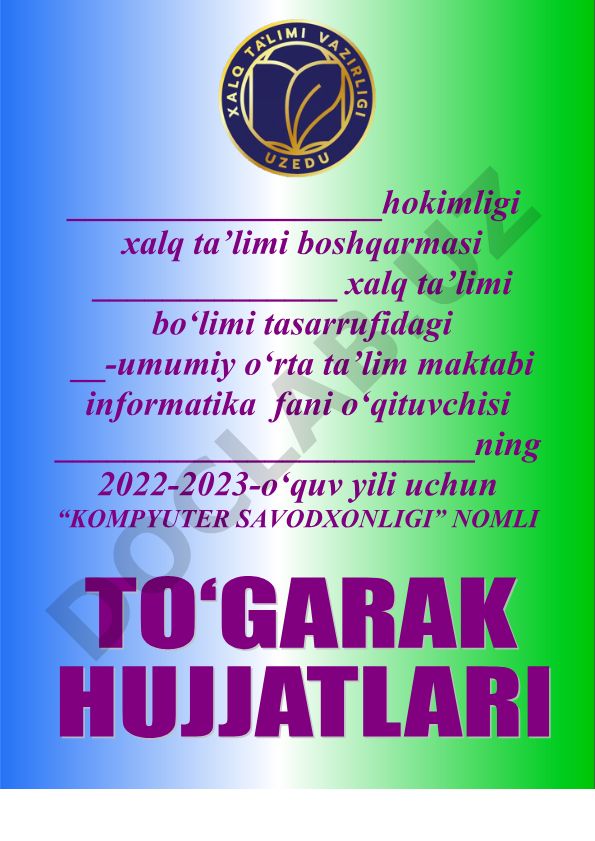 Kompyuter savodxonligi to'garagi ish rejasi