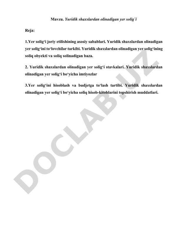 Yuridik shaxslardan olinadigan yer solig'i