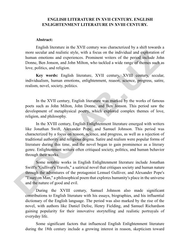 English Literature in XVII and XVIII Centuries