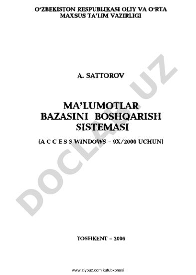 Ma'lumotlar bazasini boshqarish sistemasi (Access Windows 9x/2000 uchun)