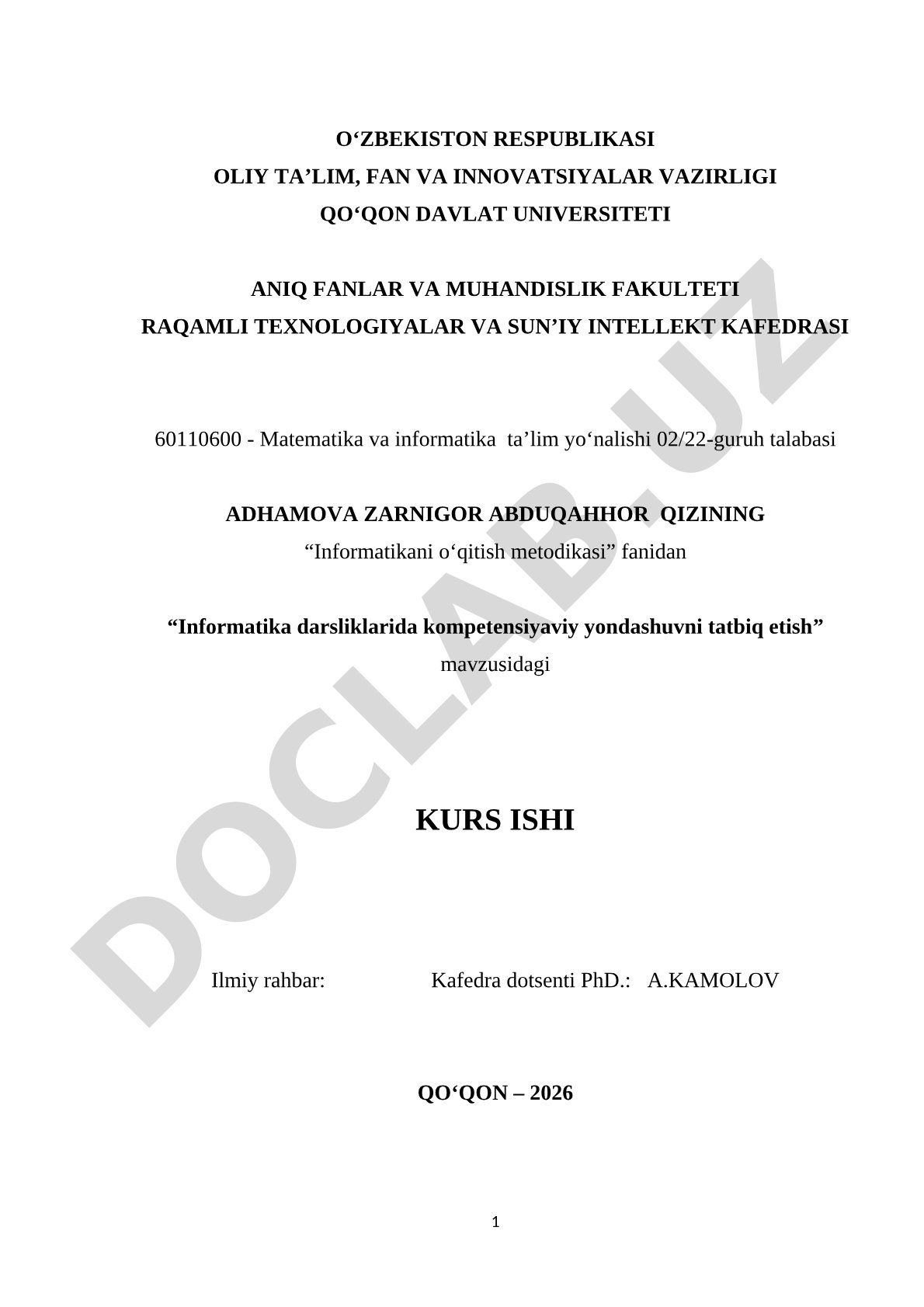 Informatika darsliklarida kompetensiyaviy yondashuvni tatbiq etish