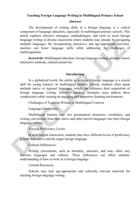 Teaching Foreign Language Writing in Multilingual Primary School