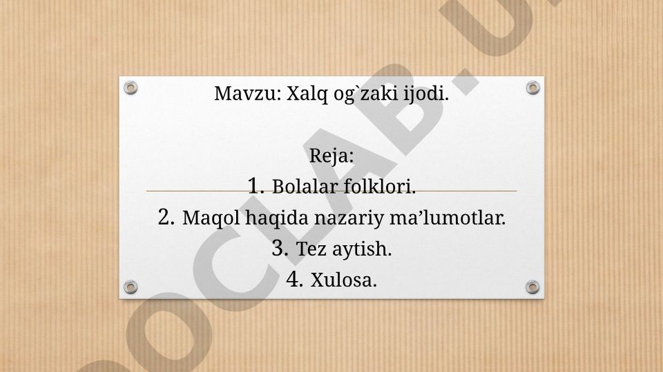 Xalq og`zaki ijodi va bolalar folklori