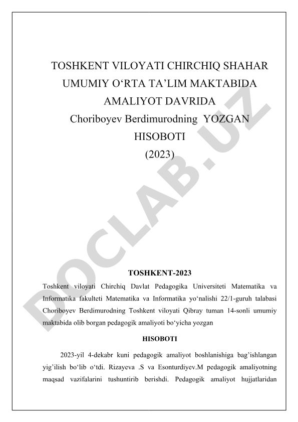 Pedagogik amaliyot hisoboti
