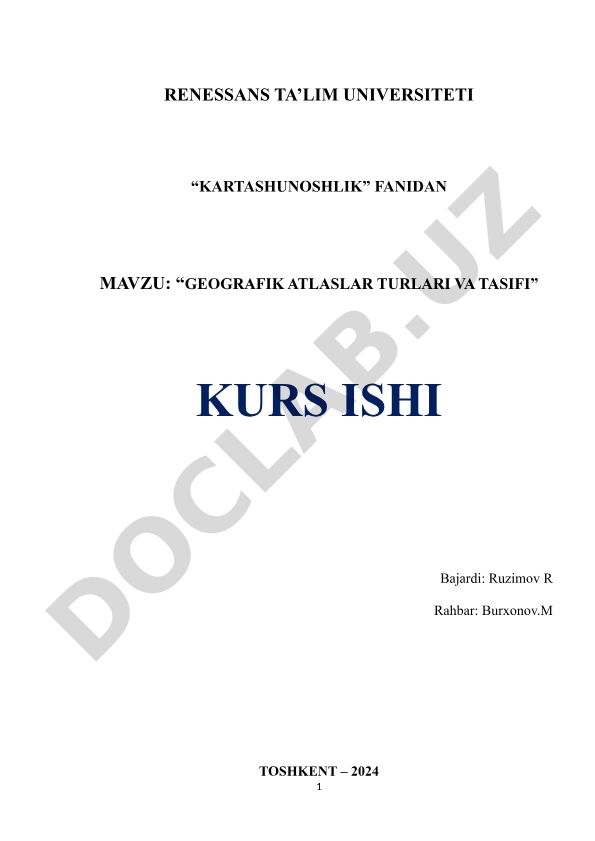 Geografik atlaslar turlari va tasnifi