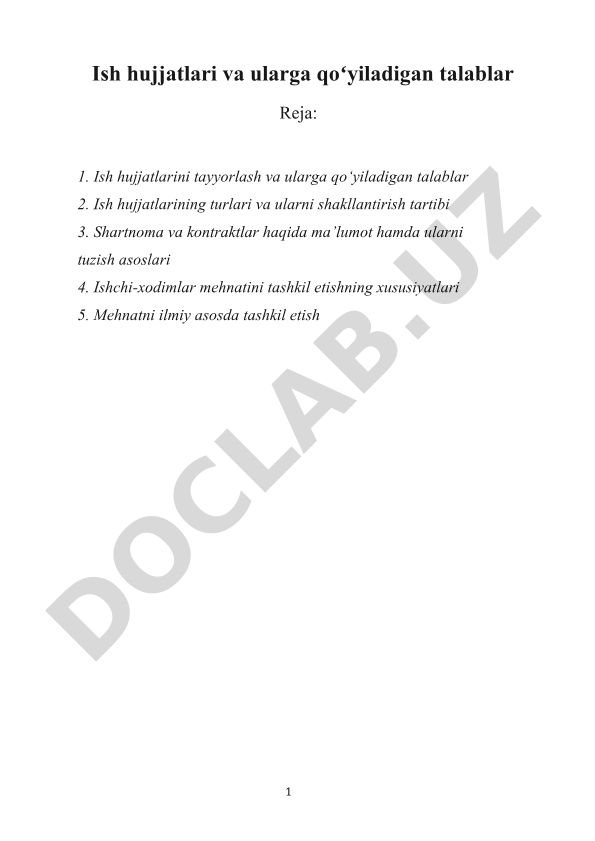 Ish hujjatlari va ularga qo'yiladigan talablar