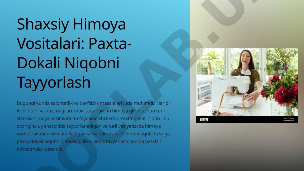 Shaxsiy himoya vositalari va paxta-dokali niqob tayyorlash
