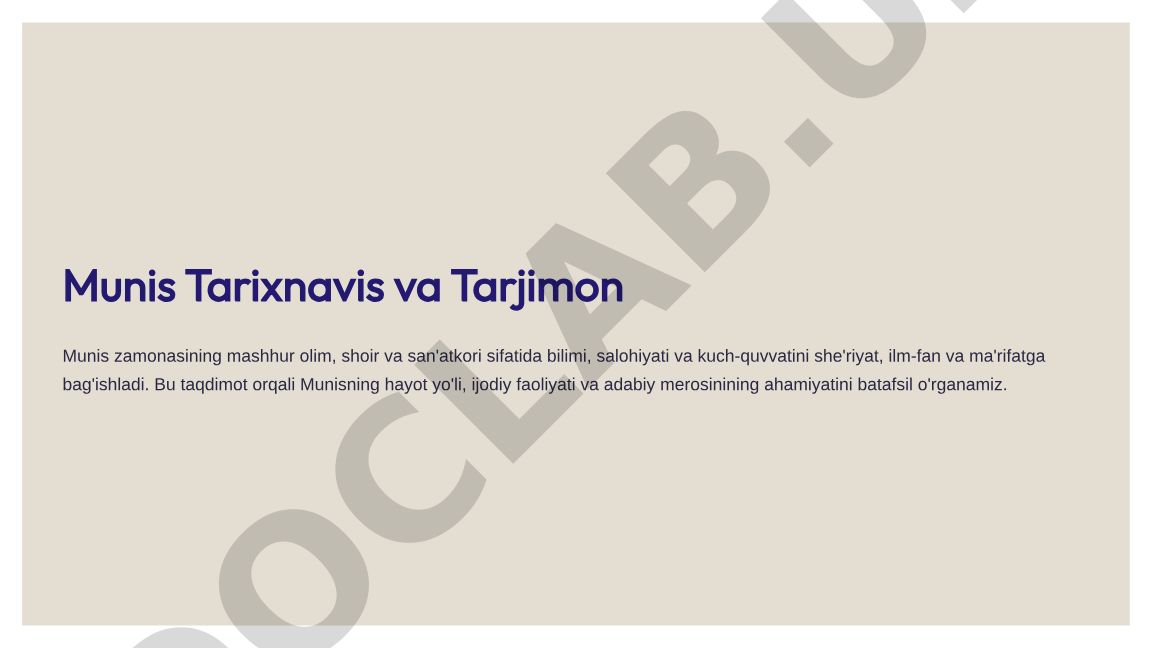 Munis Tarixnavis va Tarjimon Munisning hayot yo'li va ijodiy faoliyati