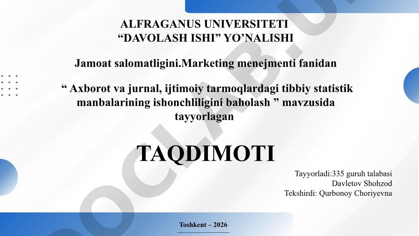 Axborot va jurnal, ijtimoiy tarmoqlardagi tibbiy statistik manbalarining ishonchliligini baholash