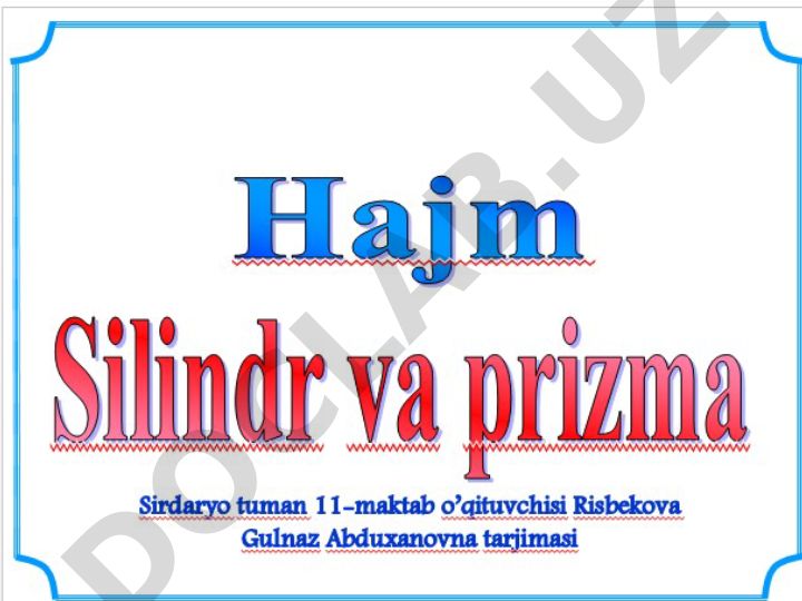 Geometrik shakllar hajmini hisoblash masalalari