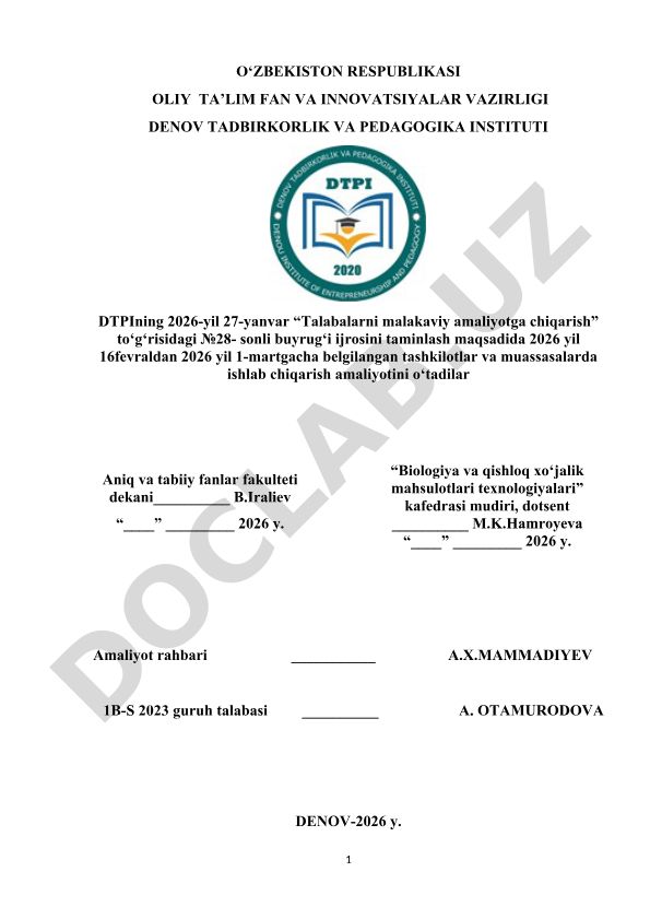 Talabalarning ishlab chiqarish amaliyotini tashkil etish va o'tkazish