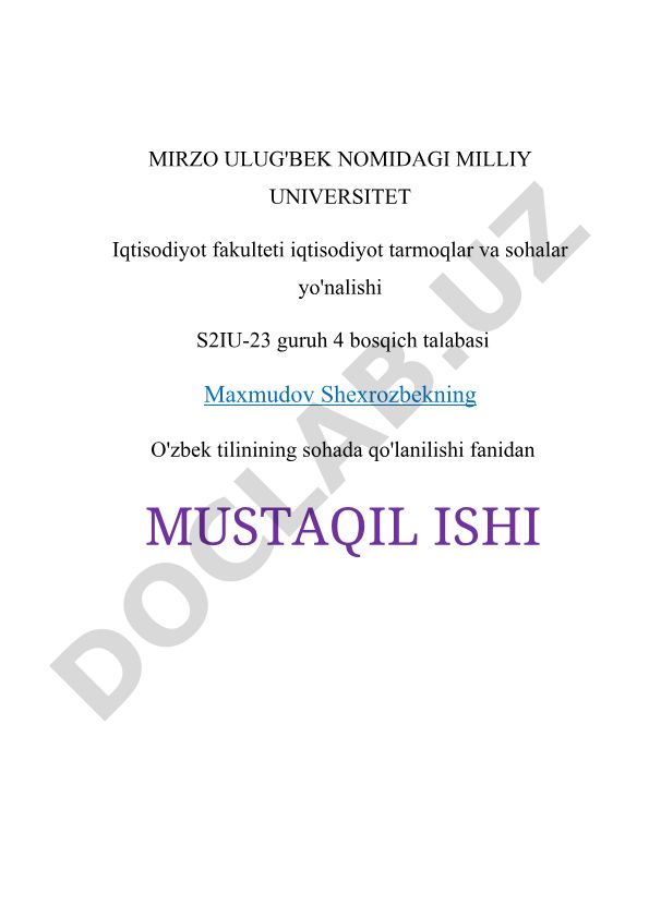 Iqtisodiyot sohasiga xos o‘z va o‘zlashgan so‘zlar lug‘ati