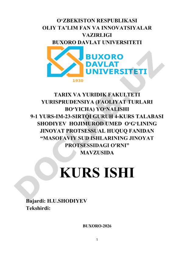 Masofaviy sud ishlarining jinoyat protsessidagi o'rni