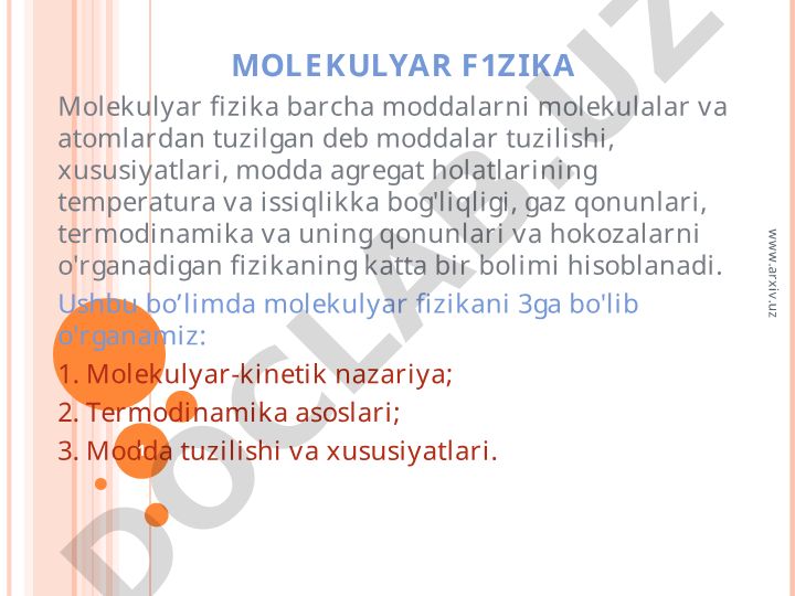 Molekulyar fizika: nazariya, termodinamika va modda tuzilishi