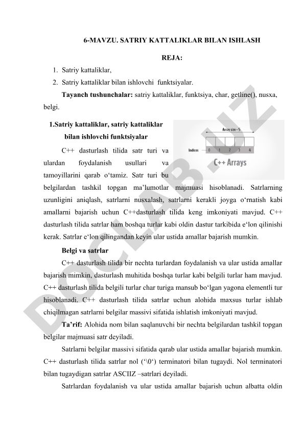 C++ dasturlash tilida satriy kattaliklar bilan ishlash