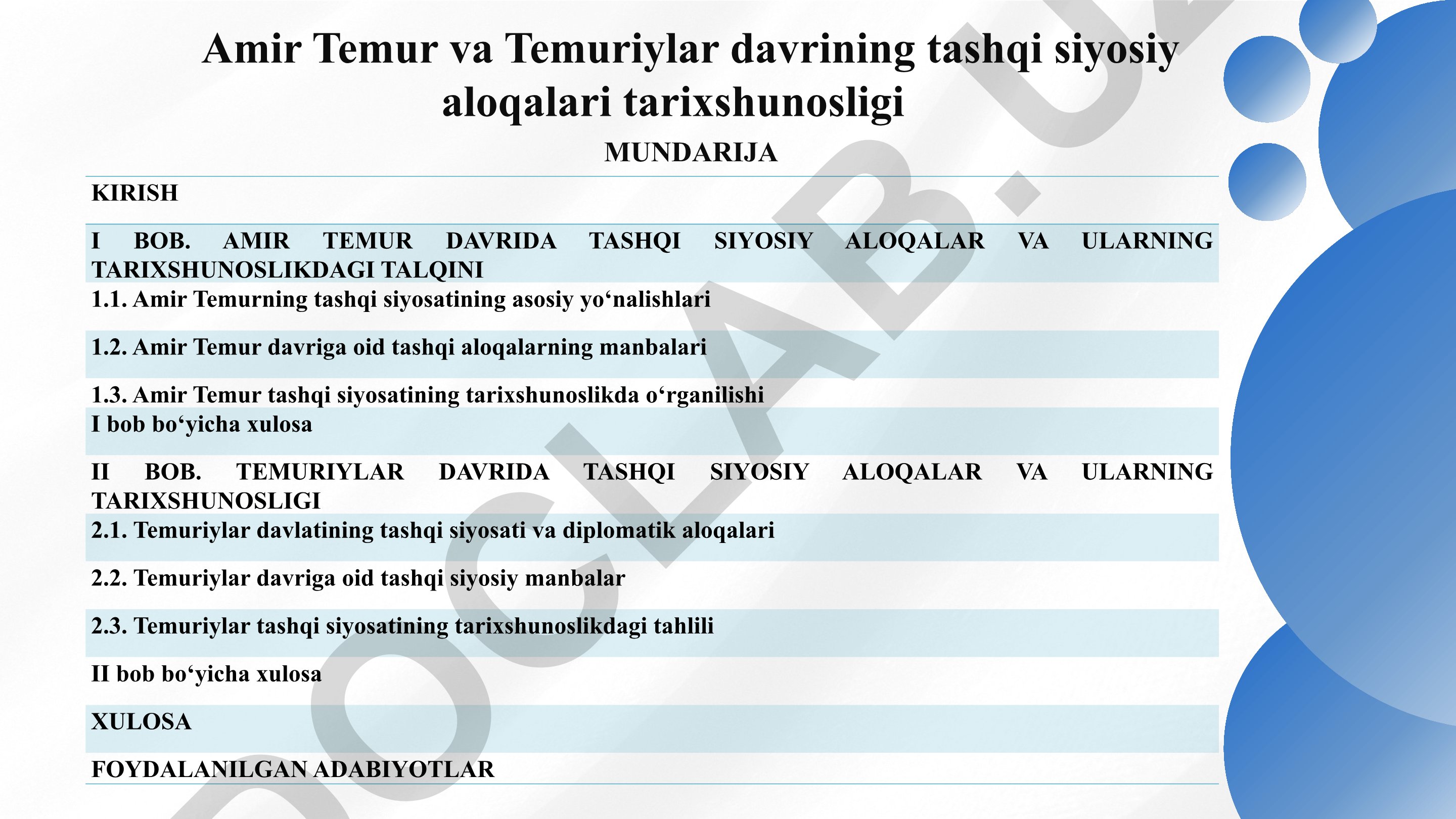 Amir Temur va Temuriylar davrining tashqi siyosiy aloqalari tarixshunosligi