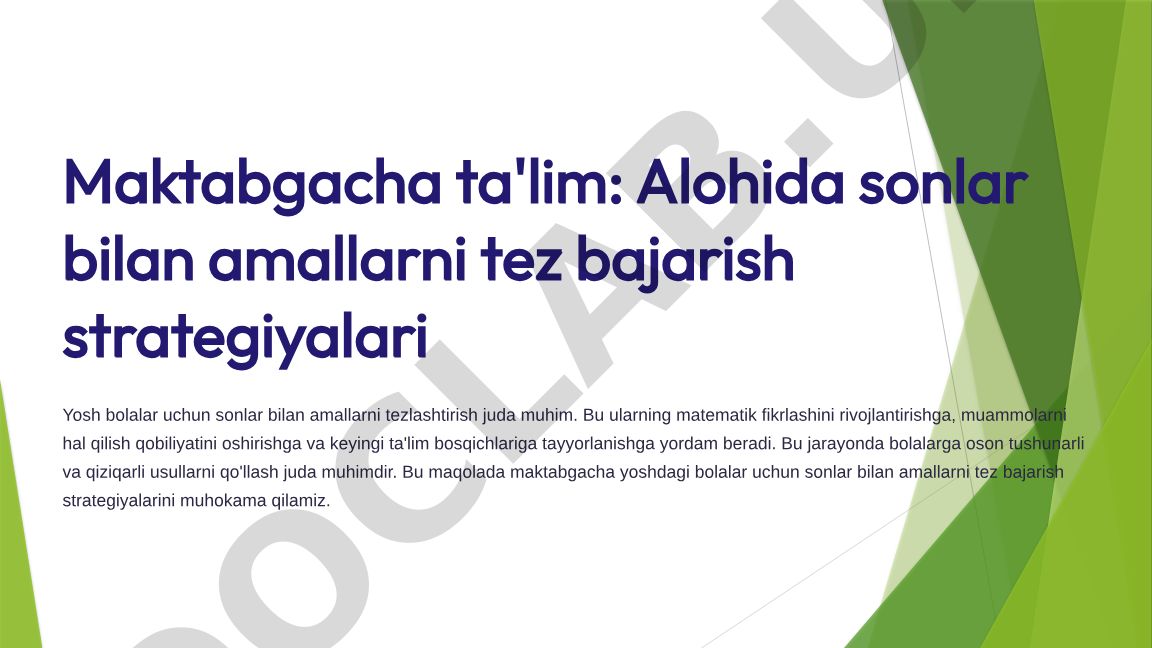 Maktabgacha ta'lim: Alohida sonlar bilan amallarni tez bajarish strategiyalari