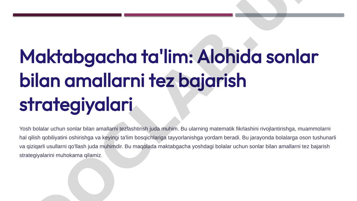 Maktabgacha ta'limda sonlar bilan amallarni tez bajarish strategiyalari
