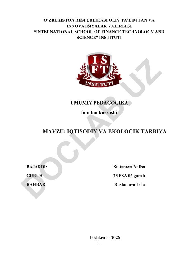 Iqtisodiy va ekologik tarbiyaning nazariy asoslari va shakllantirish yo‘llari