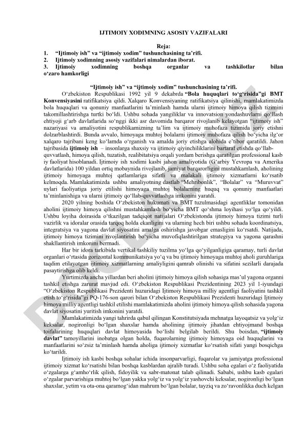 Ijtimoiy xodimning asosiy vazifalari va ijtimoiy ish tushunchasi