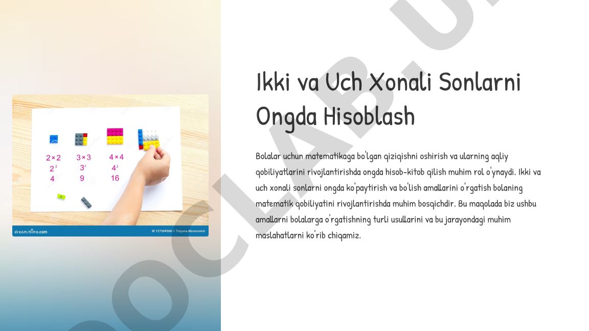 Ikki va uch xonali sonlarni ongda hisoblash
