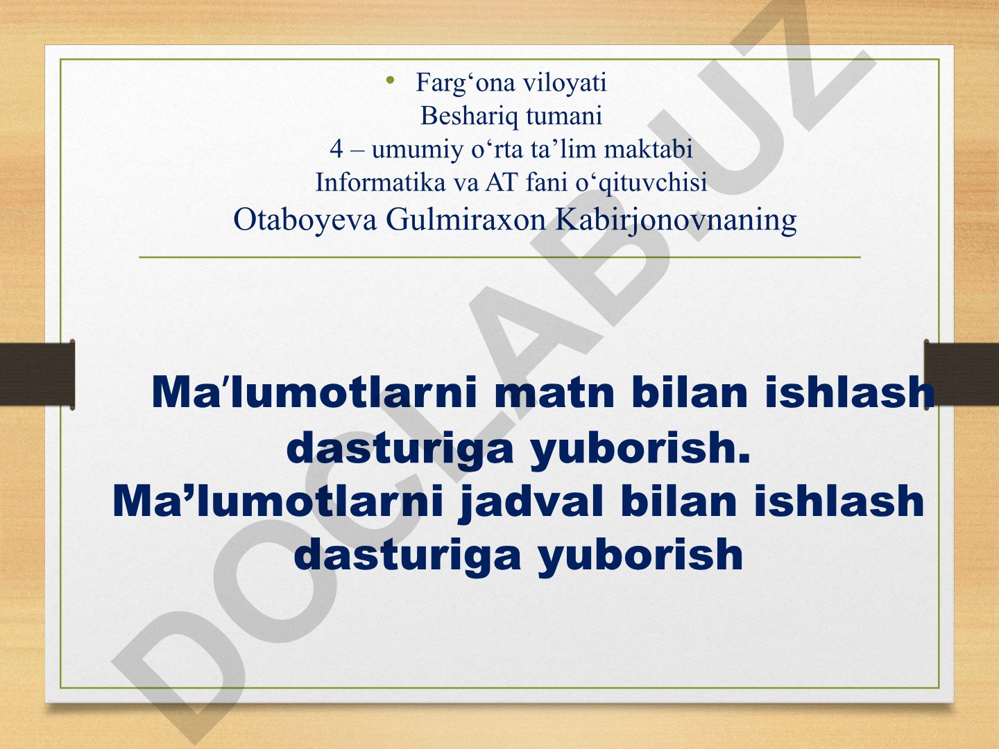 Maʼlumotlarni matn va jadval bilan ishlash dasturlariga yuborish
