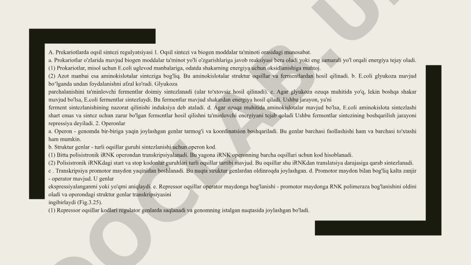 Prokariotlarda oqsil sintezi regulyatsiyasi